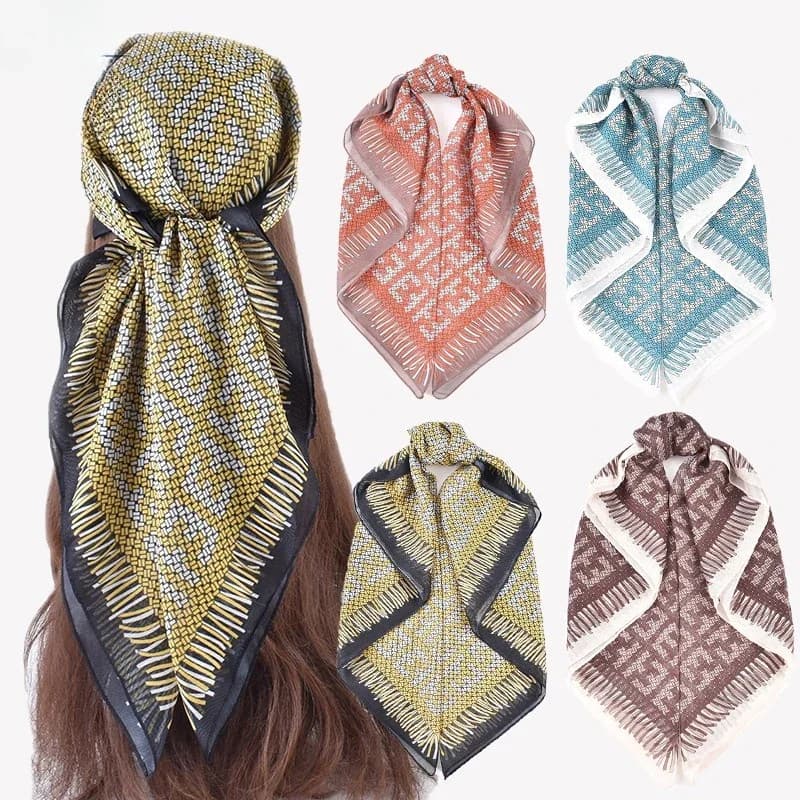 Fashionable and Versatile New Korean Style Simple Checkered Printed Light Luxury Silk Scarf Square Scarf
