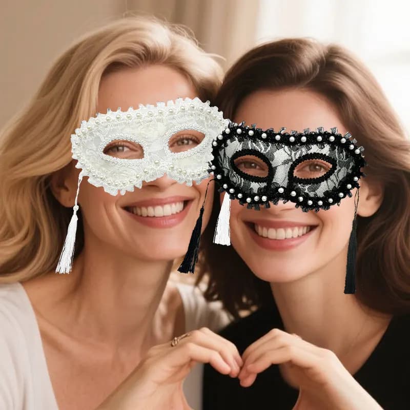Halloween Cosplay Mezza faccia da donna Nastro di pizzo di perle Maschera Palla per trucco Cosplay Party Prop Decorazione Maschera in maschera