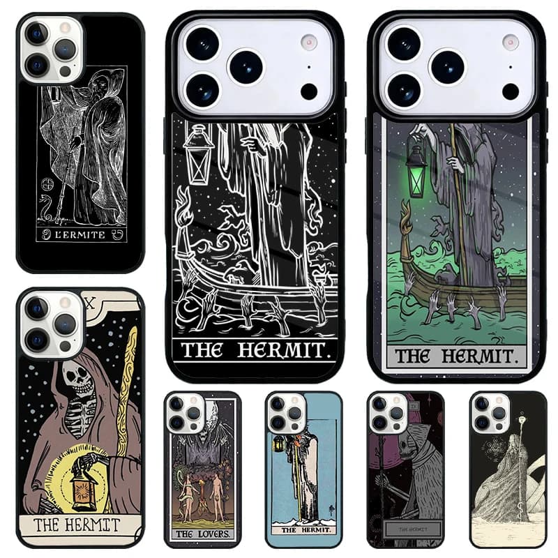 Cover per iPhone 17 Air 16e 15 11 12 14 13 Pro Max antiurto morbida con motivo Tarocchi L'Ermito