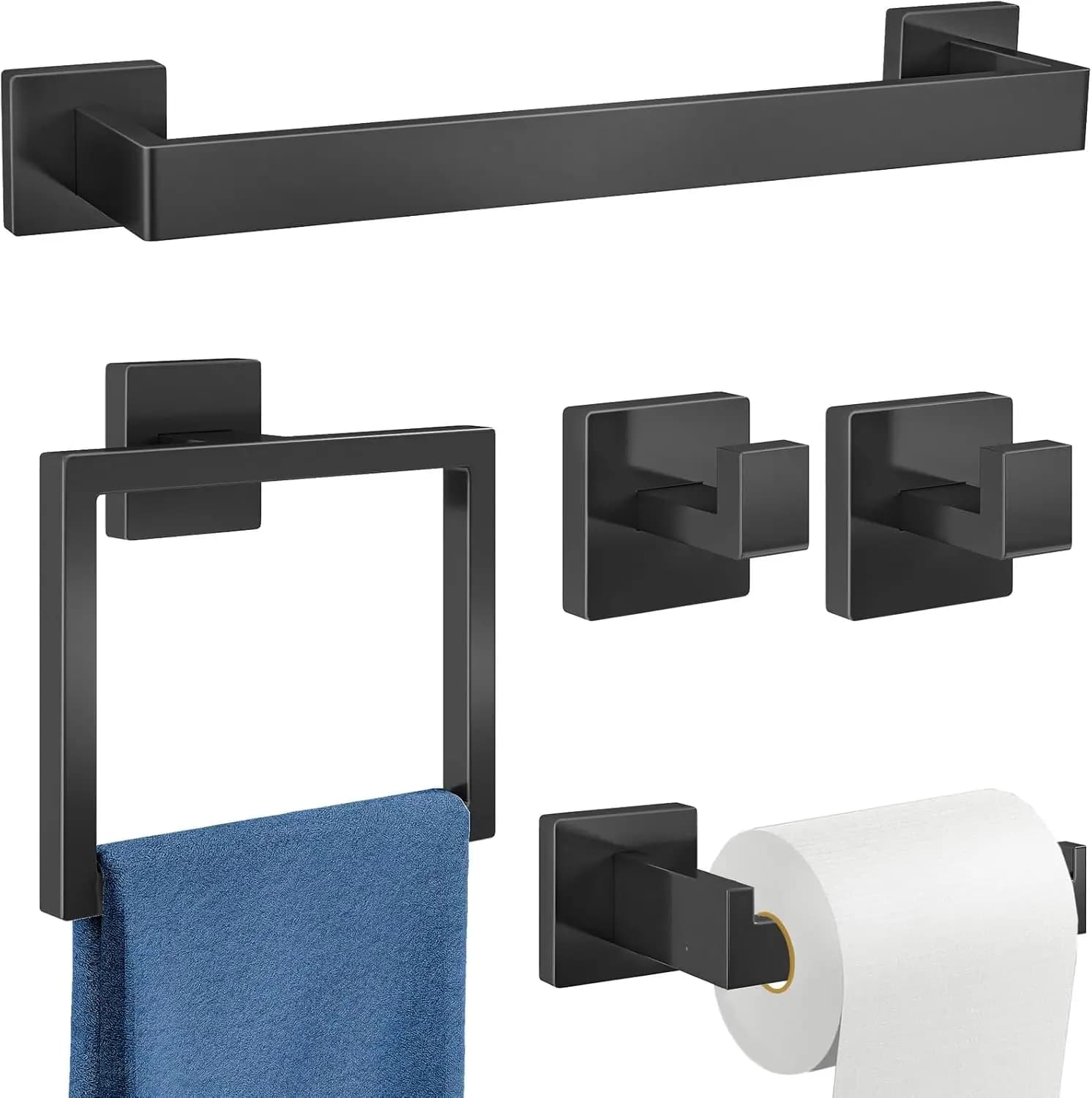 Set di accessori per il bagno da 5 pezzi, portasciugamani da parete in acciaio inossidabile, set portasciugamani nero opaco da 16 pollici