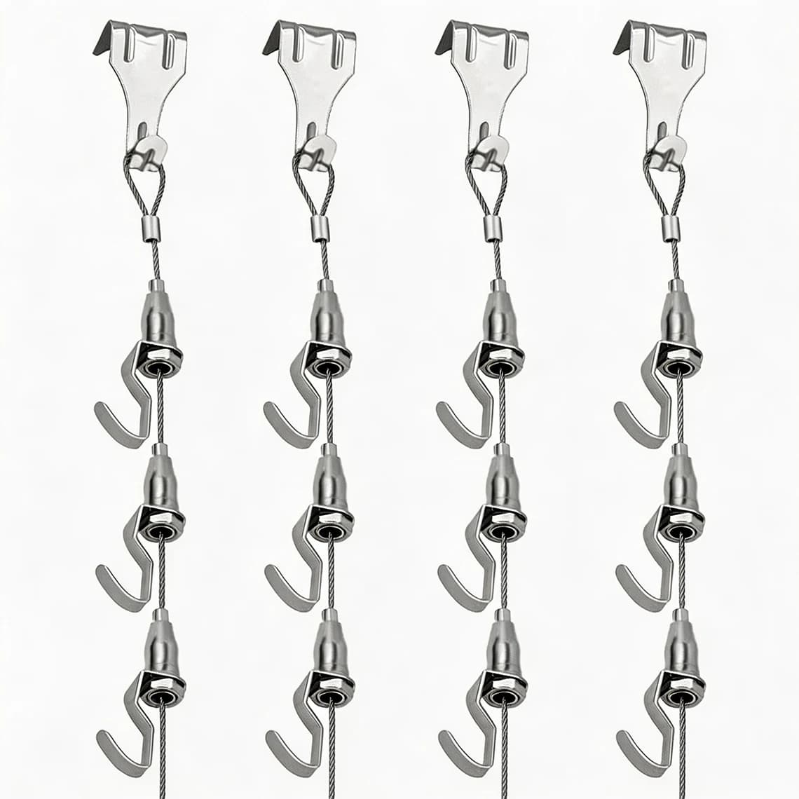 4 Adjustable Suspension Cables, 12 Adjustable Hooks for Gallery/Weight/Photo Frame Suspension