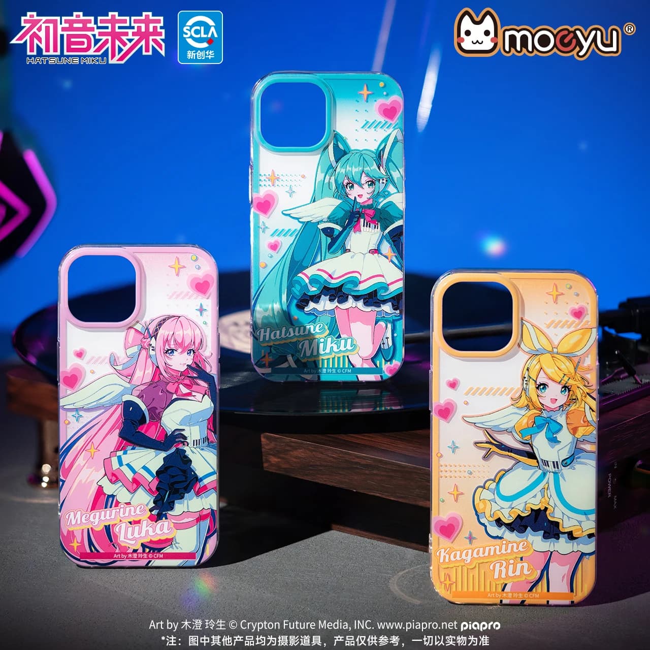 Cover Originale Moeyu Miku Rin per Cellulare, Custodia Anime con Figure di Rin e Luka, Carina per iPhone 13 e 15