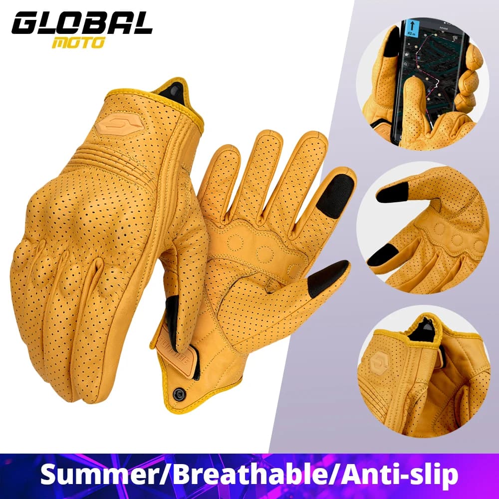 Guanti Estivi da Moto in Pelle Traspirante, Guanti Protettivi Integrali per Motocross, Touch Screen, Antiscivolo per la Guida