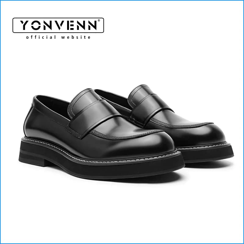 Casual loafers with men's shiny finish business work formal leather shoes slip in comfortable commuting for work