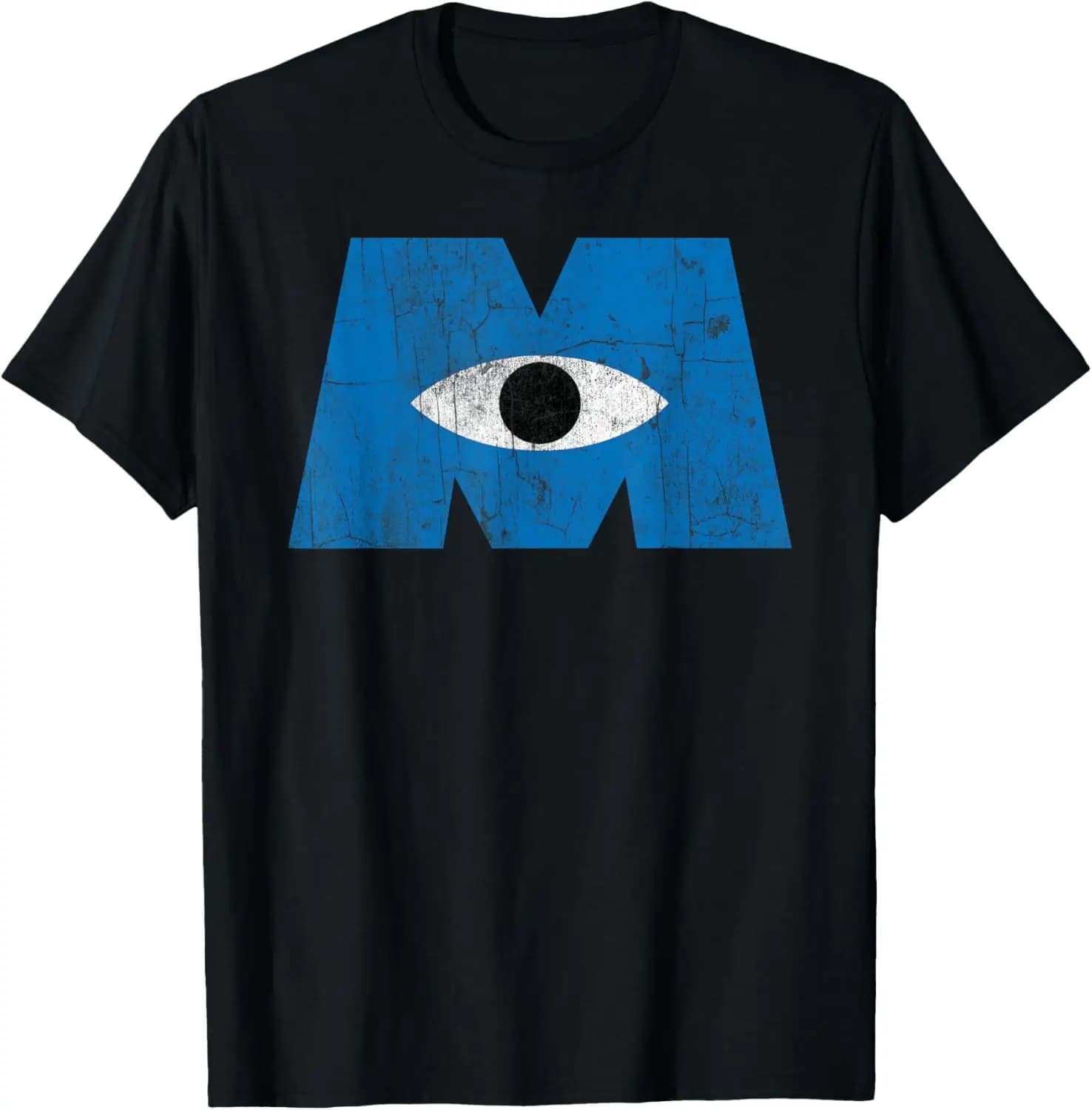 Pixar Monsters, Inc Distressed Cyclops Blue Logo T-Shirt Summer Short-Sleeved Breathable Sweat-Wicking Versatile Fashion T-Shirt