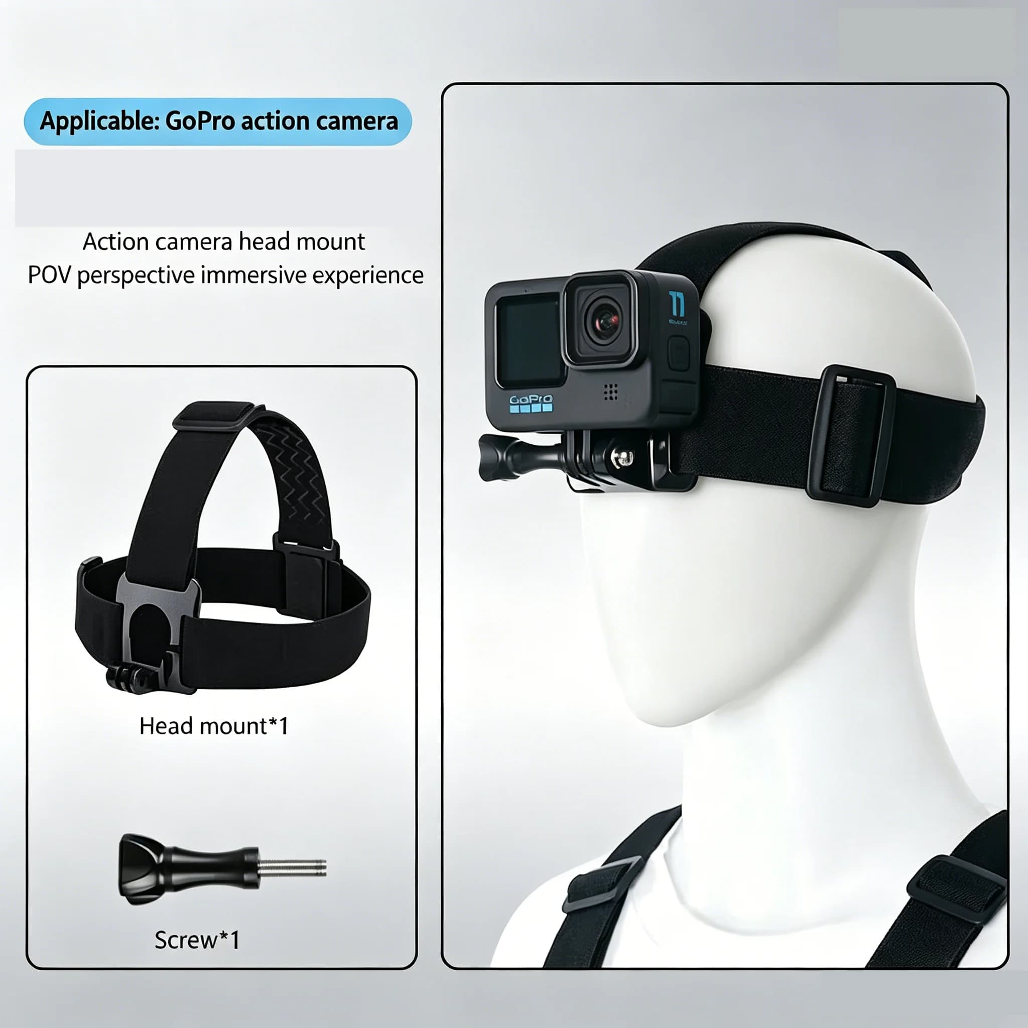 RAMMIND Head Strap Phone Holder Headband Mounting Kit for GoPro Hero 13/12/11/10/9/8/7 Action Camera - Universal Cell Phone Moun