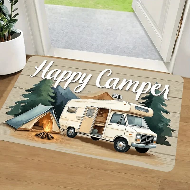 Tappetino con motivo tenda da campeggio, lavabile, per lavanderia, cucina, bagno, corridoio, comodino, ingresso, decorazioni per la casa, tappeto da pavimento stile rustico