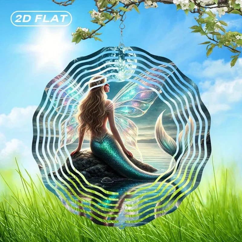 2D Flat Bohemian Mermaid Dream Catcher Wind Chimes 10" Stained Glass Wall Mount for Garden Patio Decor
