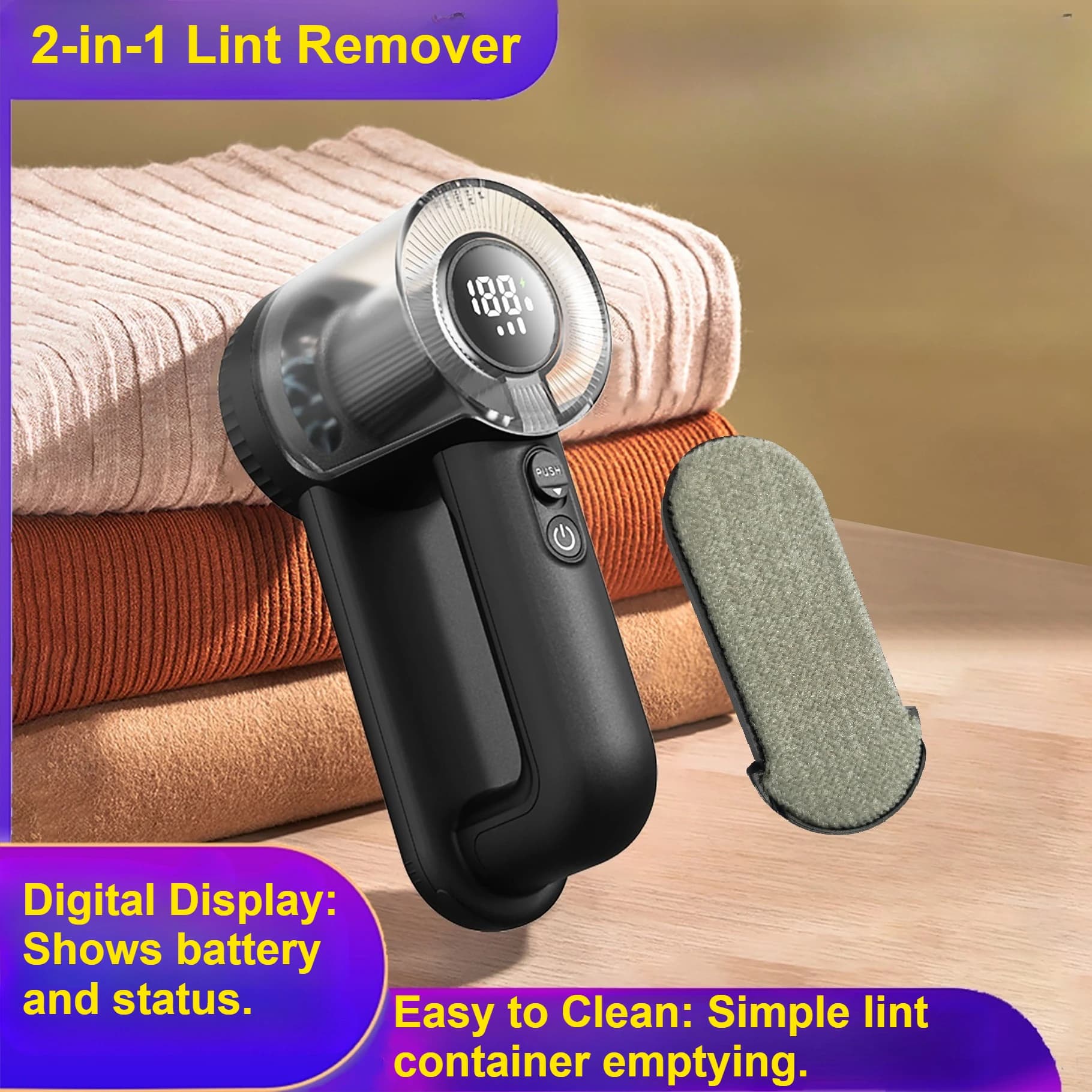 Levapelucchi elettrico per rasoio in tessuto ricaricabile 2 in 1 con display digitale Rasoio per maglioni Rasoio per pelucchi per coperte di abbigliamento