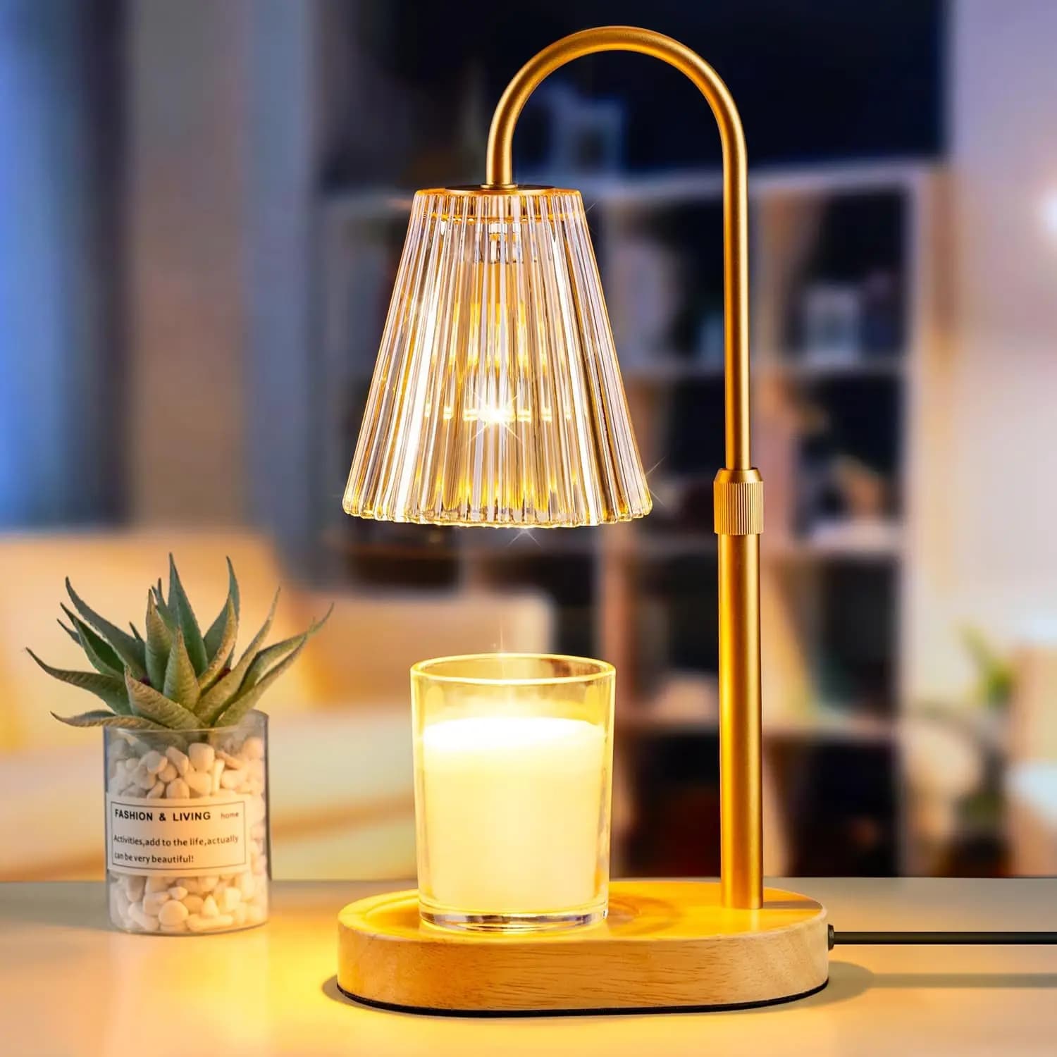 Lampada Scaldacandele Elettrica con Timer, Altezza Regolabile e Luce Dimmerabile per Candele in Vaso - Ambra