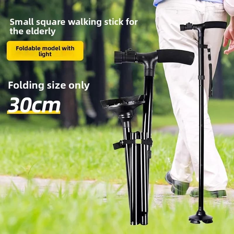 5 Section Foldable Trekking Pole with LED Light Lightweight Anti Slip Hiking Stick for Elderly Outdoor Walking Cane