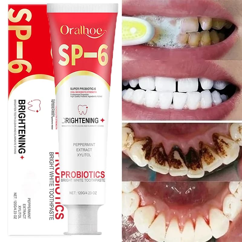 SP-6 Probiotic toothpaste Whitening clean teeth Remove stains Oral hygiene management Fresh food with sodium saccharino Lattobacillus