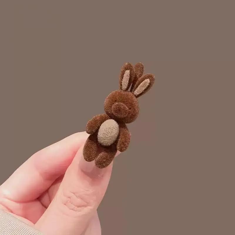Lightweight Cartoon Rabbit Hair Accessory; Durable Duckbill Hairpin; Sweet Flocking Side Clip Style