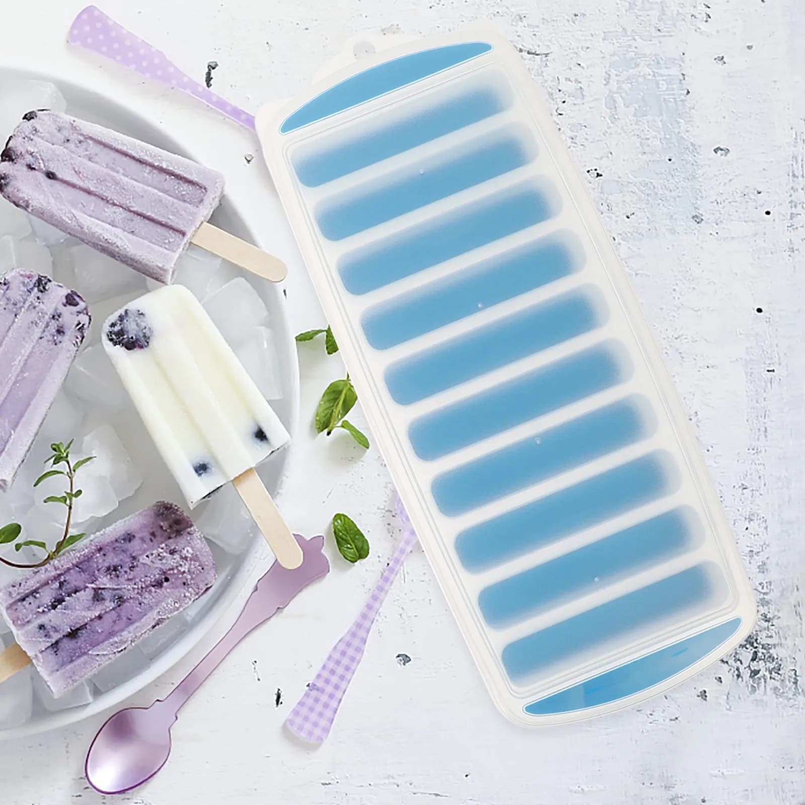 Set di 3 Stampi per Cubetti di Ghiaccio a Striscia con Coperchio, in Plastica per Alimenti, Multi-Griglia, per Freezer, Bevande Estive Fai-da-Te, Accessori da Bar e Cucina