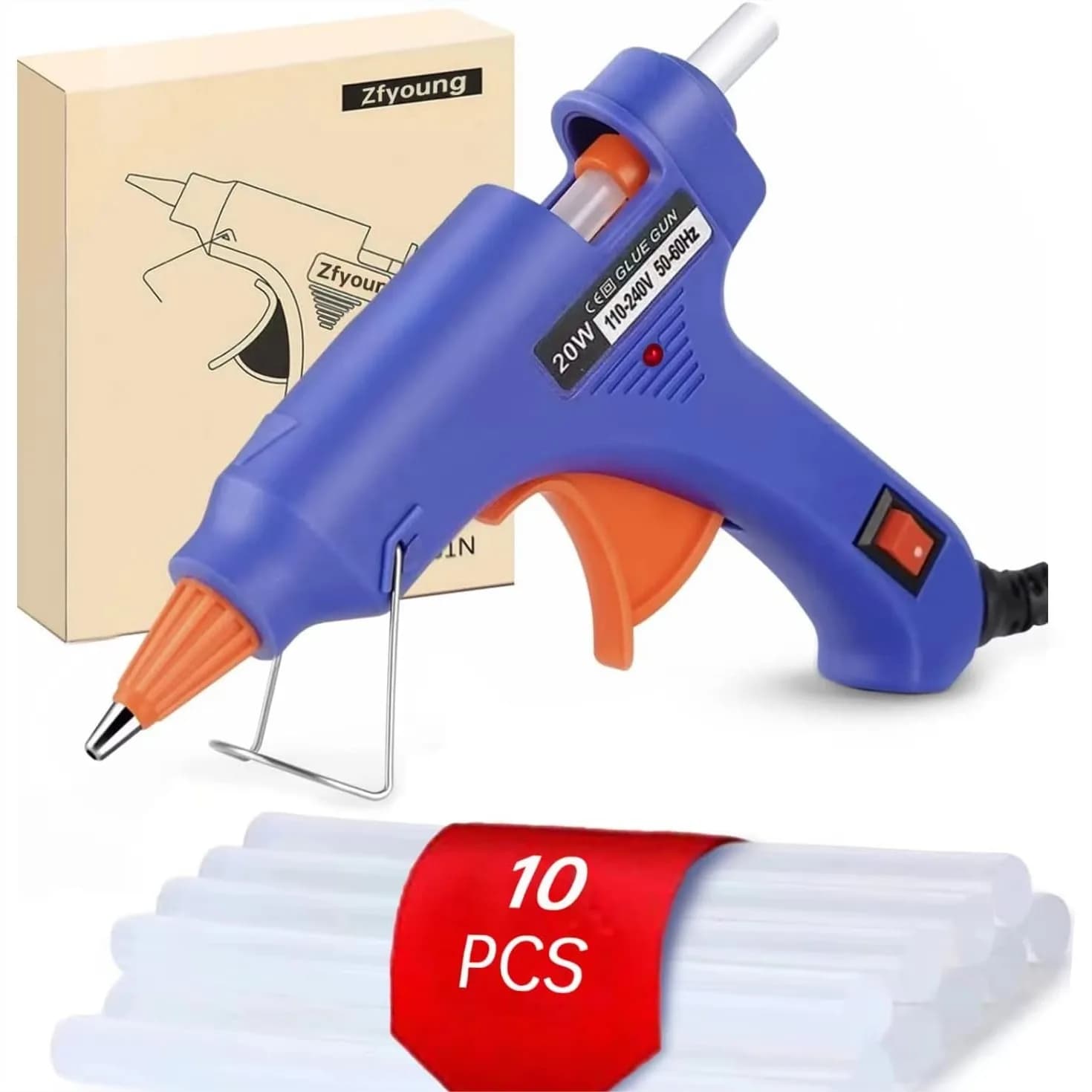 Mini pistola per colla a caldo con 10 stick di colla, riscaldamento rapido per lavori fai-da-te e riparazioni domestiche, sicura e facile da usare
