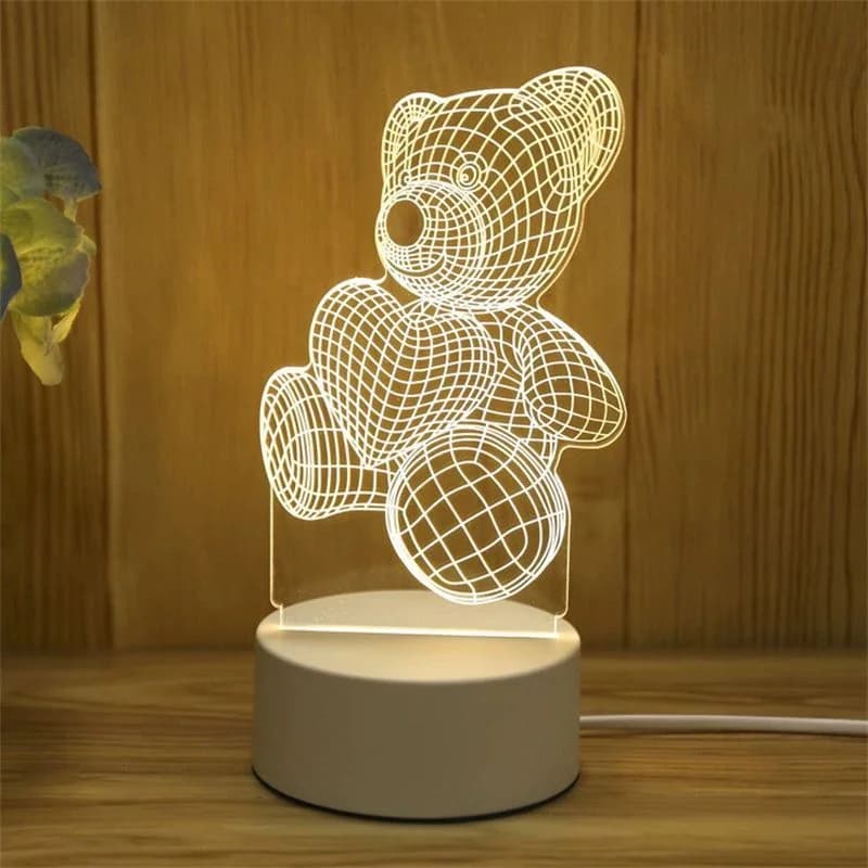 Lampada 3D a Forma di Orso in Acrilico, Luce Notturna LED USB per Camera da Letto, Decorazioni Natalizie, Regali di Compleanno e Matrimonio, Design Creativo a Forma di Orso