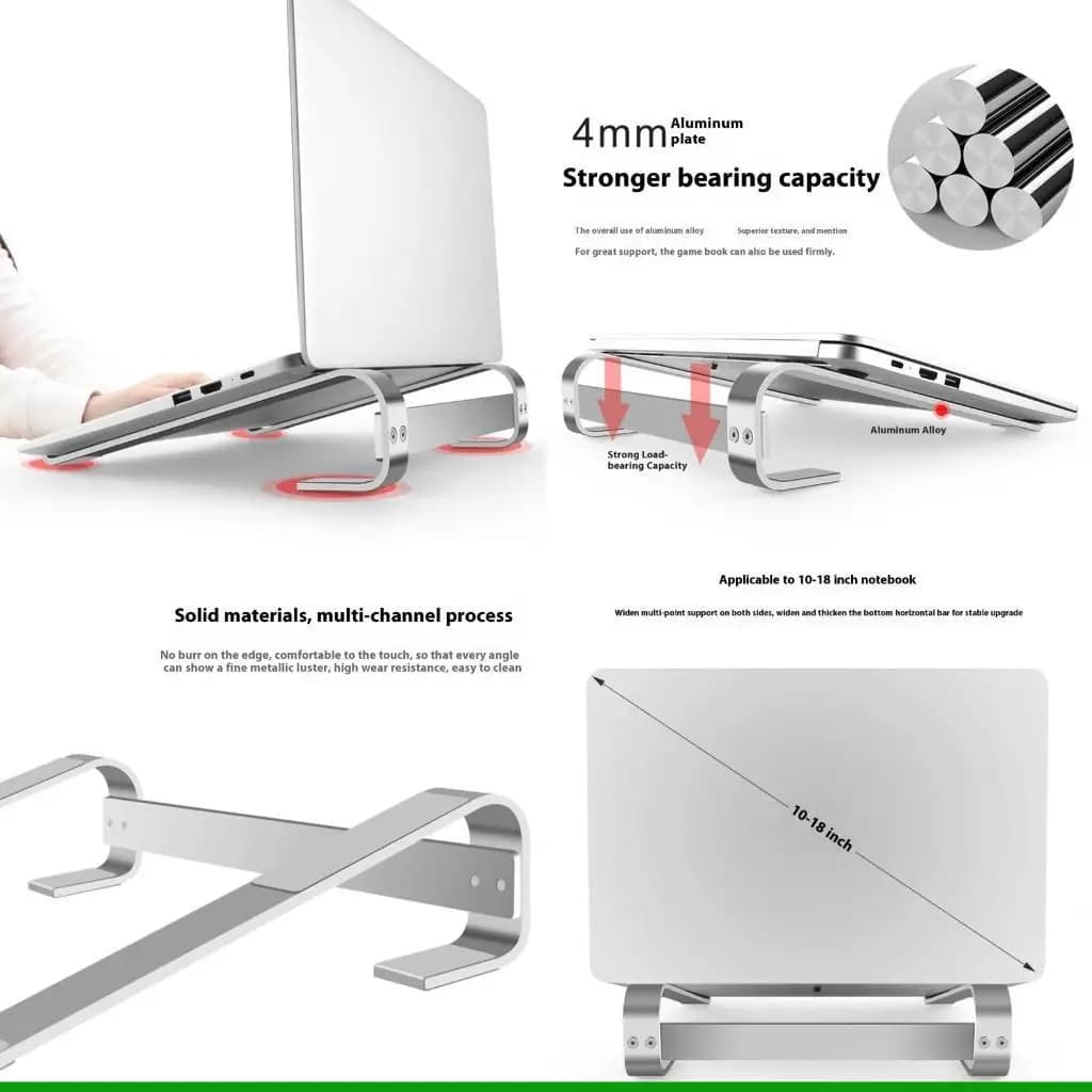 Supporto per laptop ergonomico in alluminio U55C con base in silicone antiscivolo per notebook da 10-18 pollici