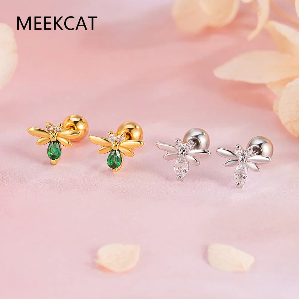 Orecchini a perno con vite a forma di ape in vero argento sterling 925 per ragazze, donne e bambine, gioielli raffinati Pendientes DS4493