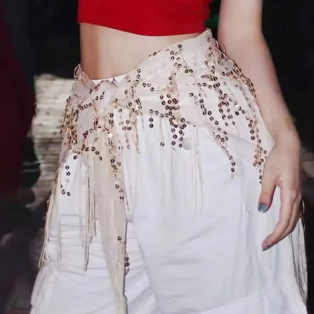 Belt with Sequins for Ventre Dance, Gonna with Frange for Jazz Dance, Costumes for Shows, Life Chain for Street Dance for Thailand/India/Arabia
