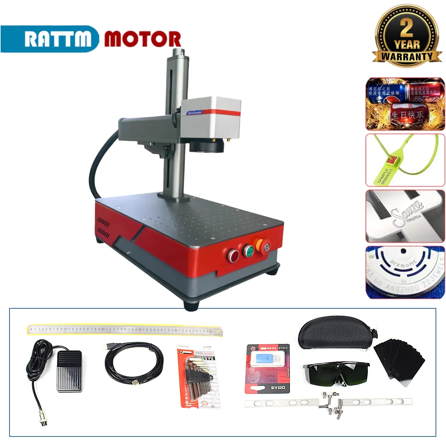 Fiber Laser Engraving Machine for Metal Marking 20w 30w 50w 60w Raycus JPT MOPA M7 Gold Copper Engraver with Rotating Axis D50 D60 D80