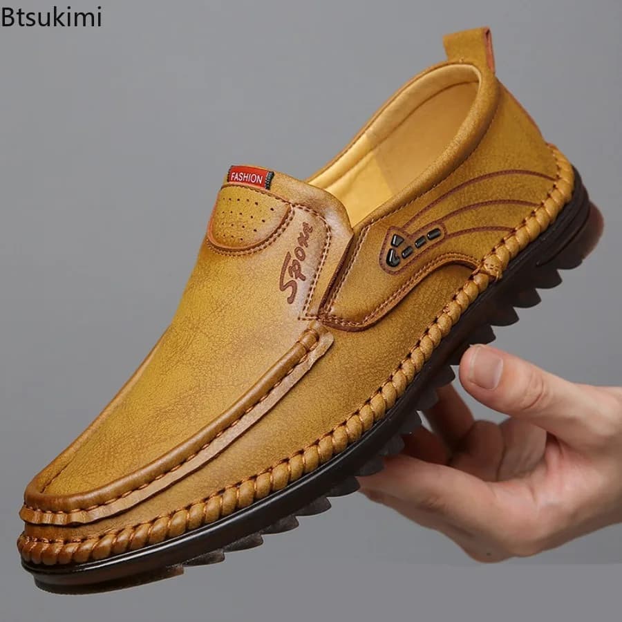 Spring Men's Handmade Leather Shoes Casual Comfortable Loafers Slip on Leather Shoes for Men Flats Moccasins Walking Shoes Male