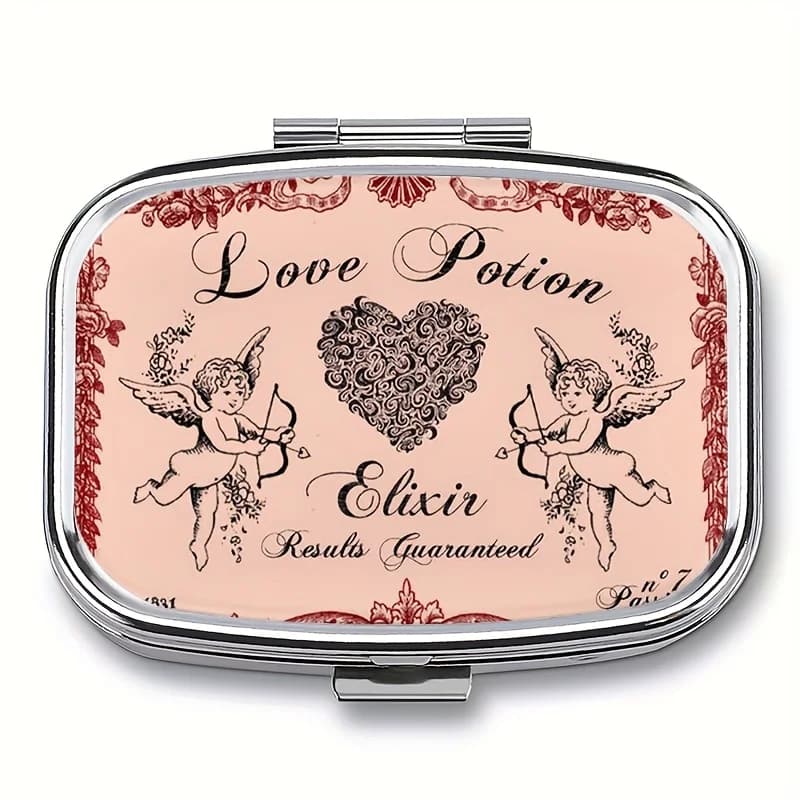 1 Love Potion Square Pill Box, Mini Pill Box, Compartmentalized Medication Capsule Organizer, Portable Home Medicine Storage Box, Suitable for Wallet Travel, Unique Gift