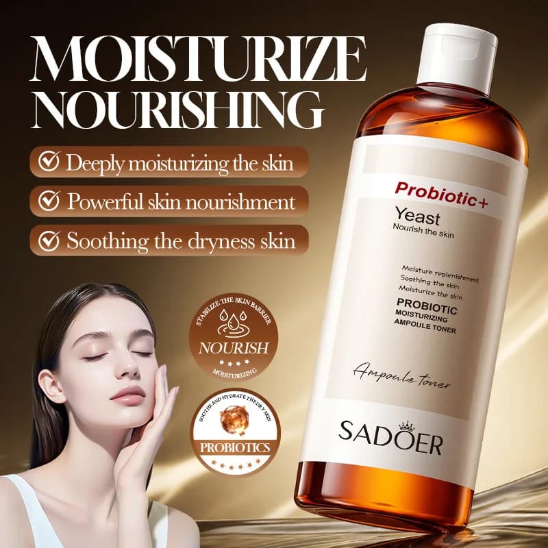 Moisturizing probiotic whitening tonic, illuminating ampoule, serum face concealer of dark spots, hydrating essence to vitamin C, cosmetics.
