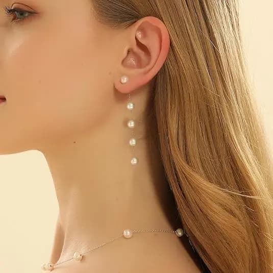 Orecchini pendenti lunghi con perle sintetiche e nappe, con strass, stile coreano, per donna, gioielli alla moda per feste e matrimoni