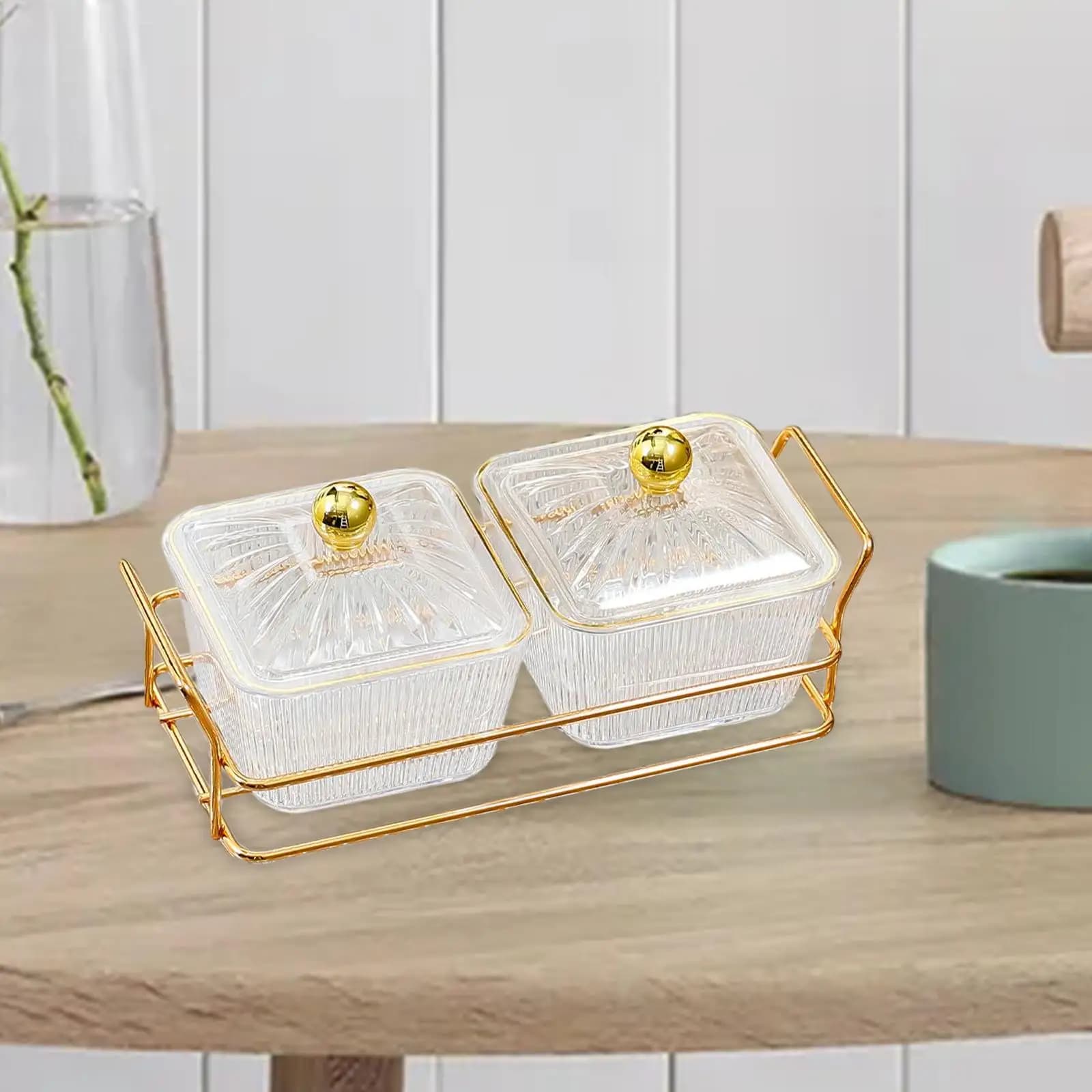 Vassoio Porta Snack con Supporto, Piatto in Plastica Diviso con Coperchi, Multi-Griglia per Feste e Uso Quotidiano