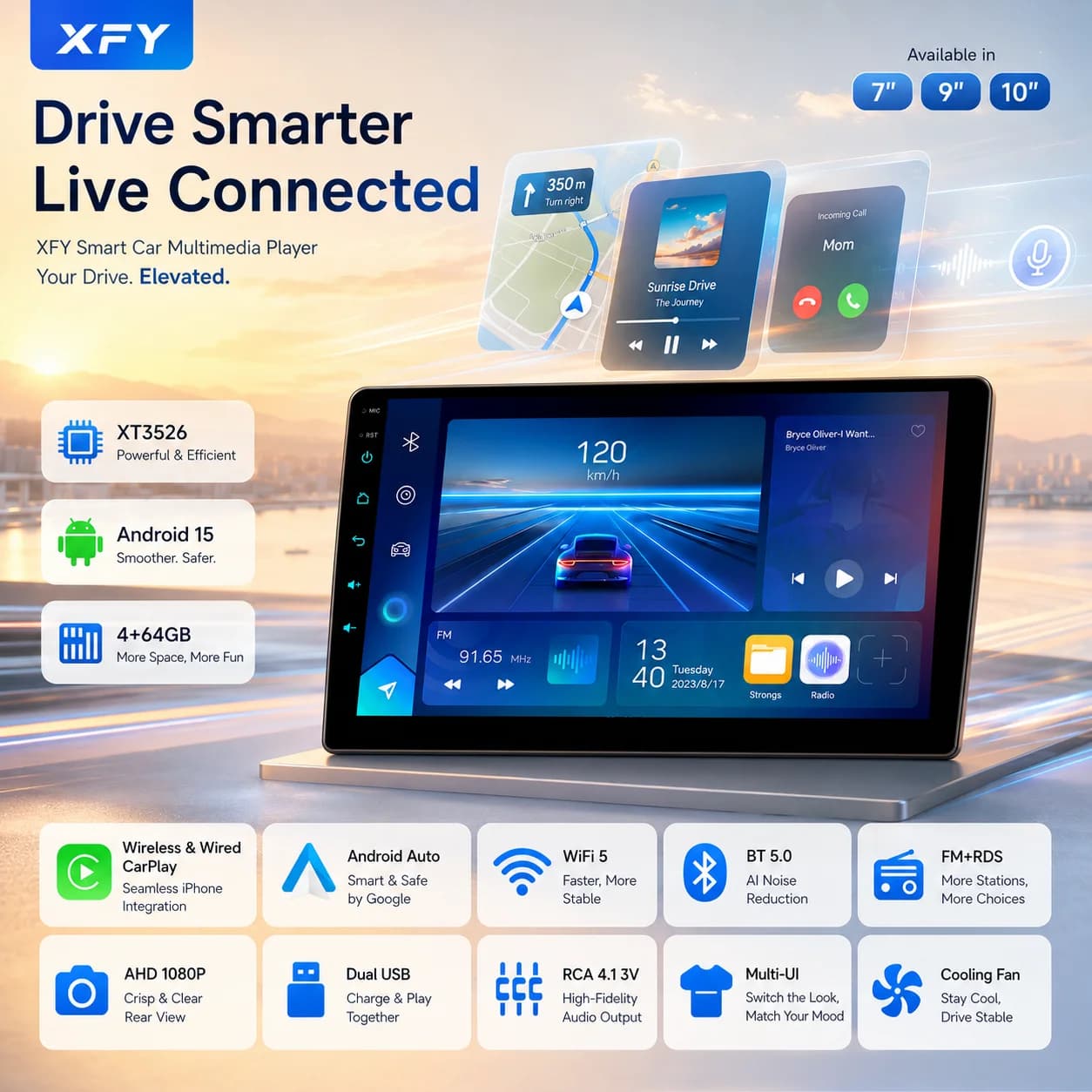 XFY 2Din 9/10" Universa Car Radio Android Auto Carplay Car Stereo Multimedia Playerl GPS Autoradio Car Intelligent Systems NEW
