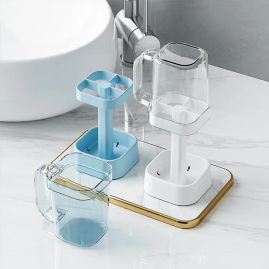 Set Portaspazzolino e Bicchiere per Collutorio, Pratico Organizzatore da Bagno per la Conservazione dei Spazzolini, Regalo Ideale per Studenti e Coppie