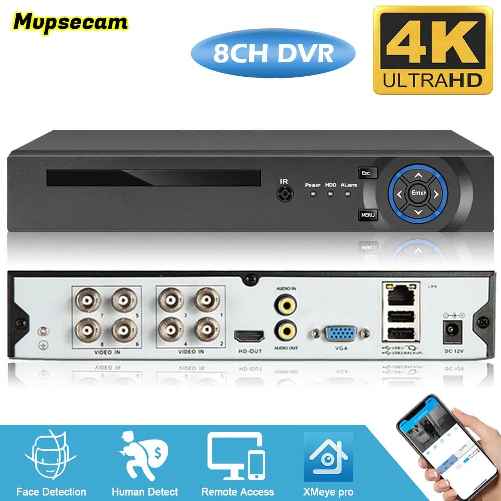 Xmeye Pro 4K 8MP Security CCTV DVR Smart Face Detection 8CH 6 in1 8M-N H.265 + videoregistratore ibrido per telecamera AHD TVI CVI Onvif
