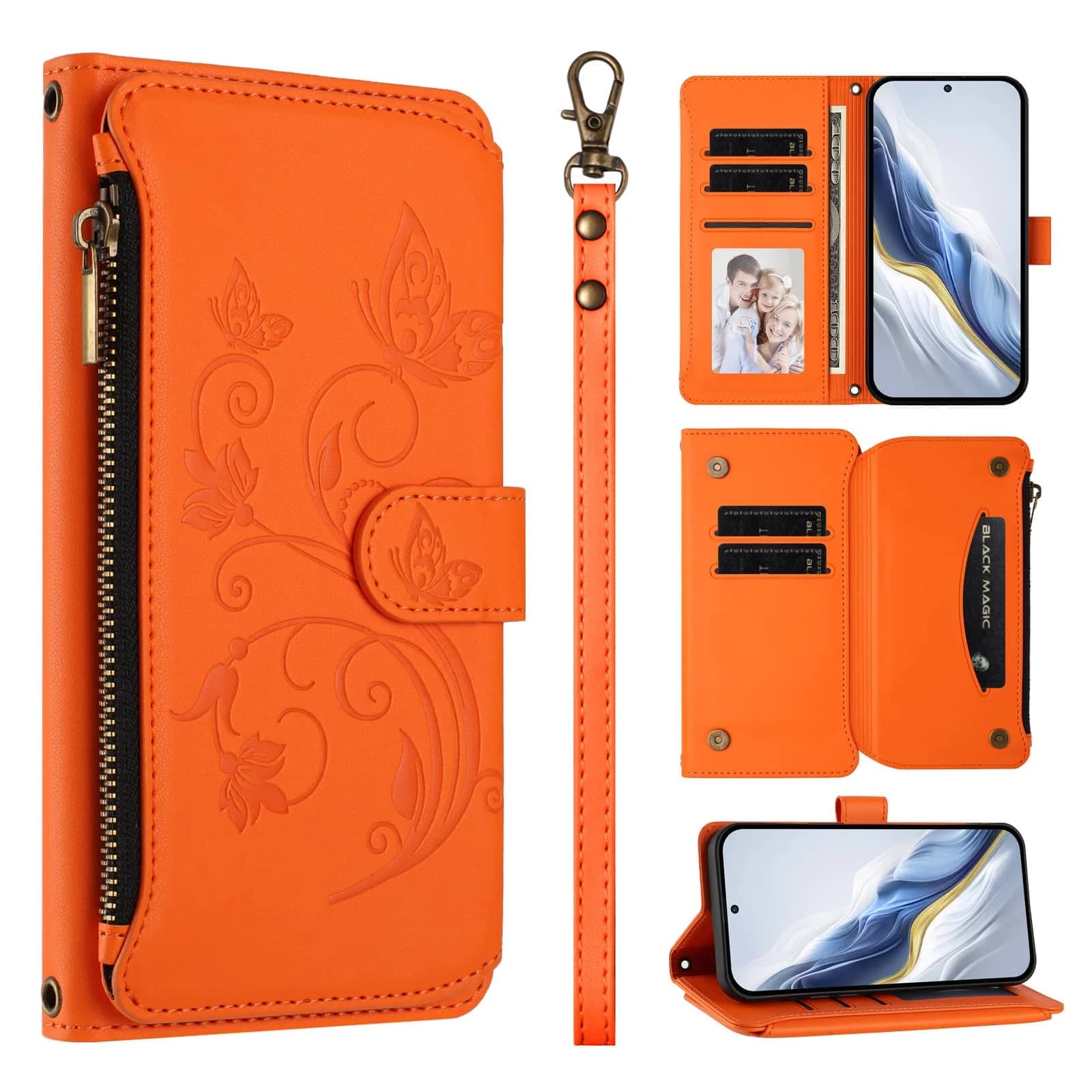 Per Samsung Note 20 Ultra Note 10 Plus 9 8 Custodia a portafoglio con fiori, custodia per telefono con chiusura RFID, porta carte con cerniera, cinturino da polso