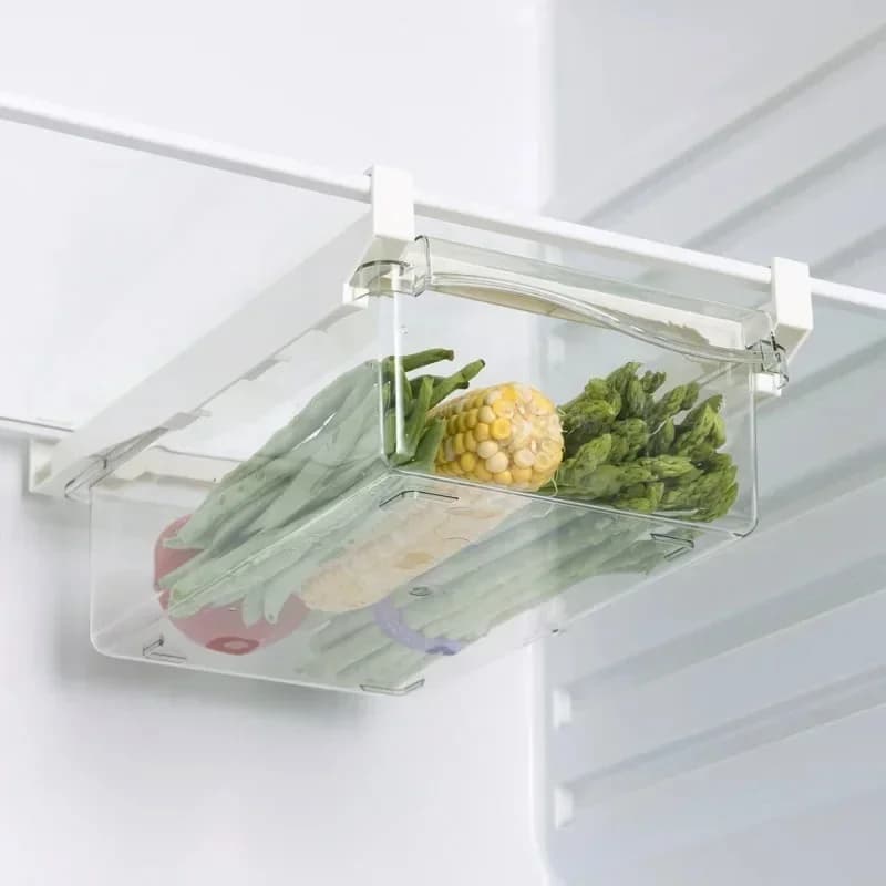 Hanging Pull Out Fridge Drawer Organizer, Plastic Sliding Storage Box for Kitchen Fruit Vegetable Food