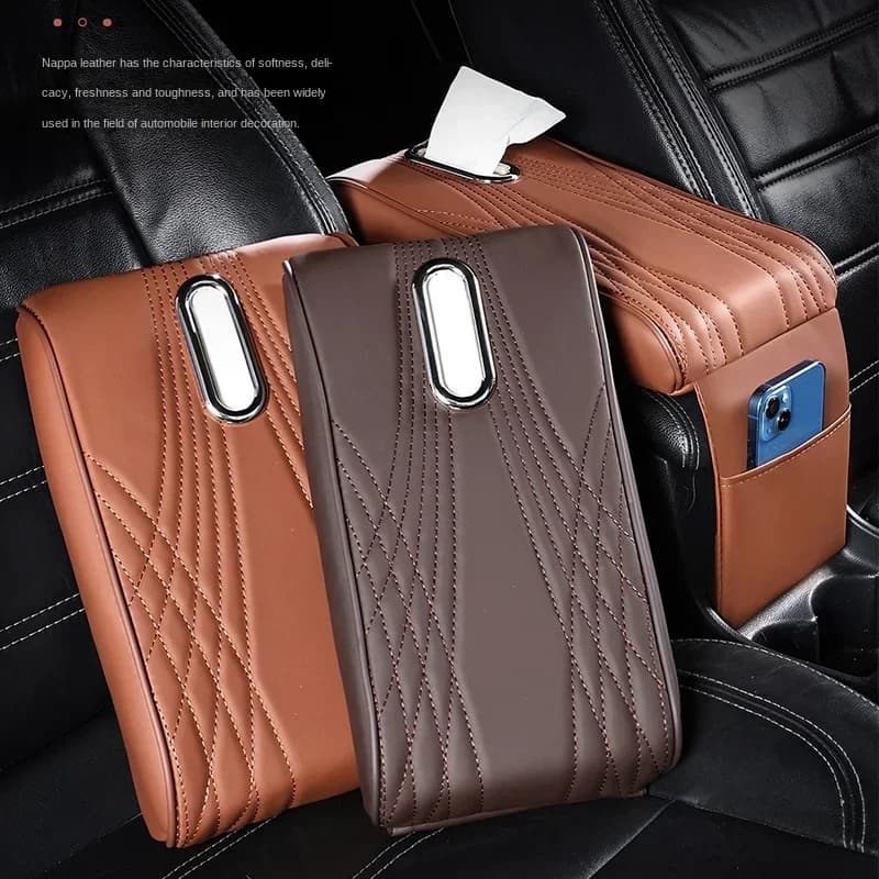 Cuscino per bracciolo per auto con scatola per fazzoletti e borsa portaoggetti, imbottitura multifunzionale ampia Memory Foam accessori per interni auto in pelle PU