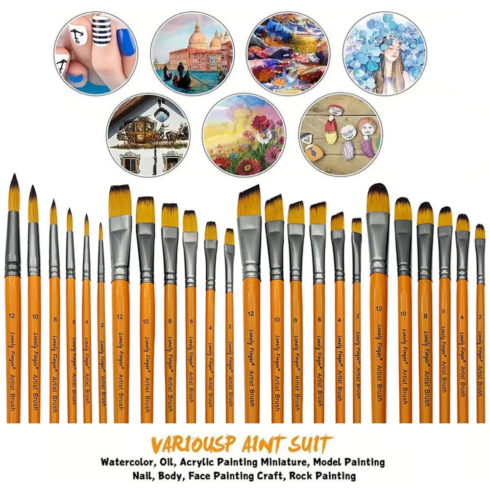 6/24Pcs Paint Brush Set, Artist Paintbrushes for Acrylic Oil Watercolor Painting, Premium Nylon Hair Art Paint Brushes