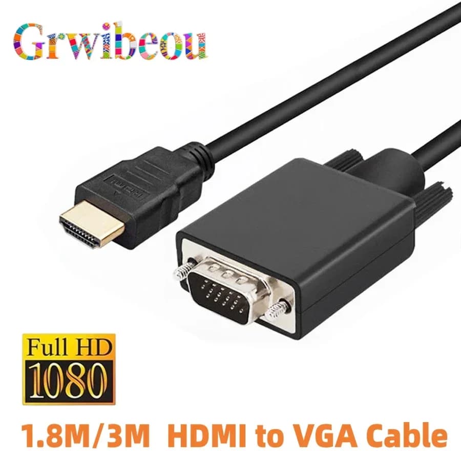 Adattatore HDMI-VGA compatibile, convertitore video audio maschio 1.8M/3M FHD 1920*1080P per Desktop, Laptop, PC, TV, Monitor, Proiettore