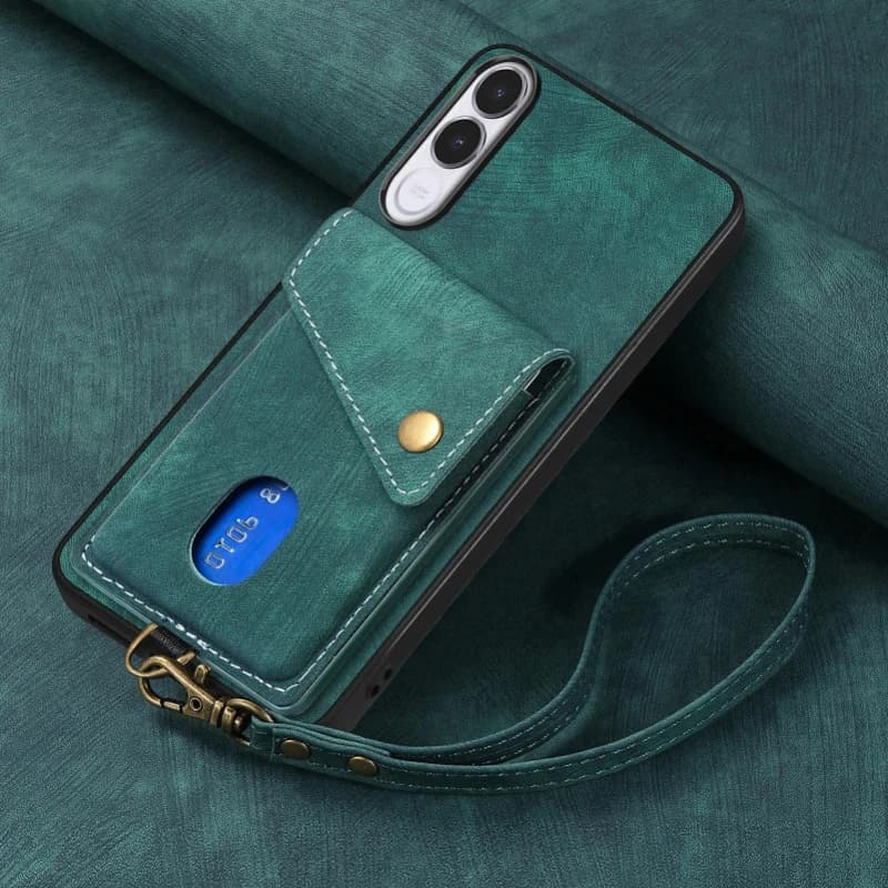For VIVO V70 FE Wrist Strap Card Slot Wallet Phone Case For Vivo V70FE V 70 FE Leather Wallet Protective Back Cover Lanyard