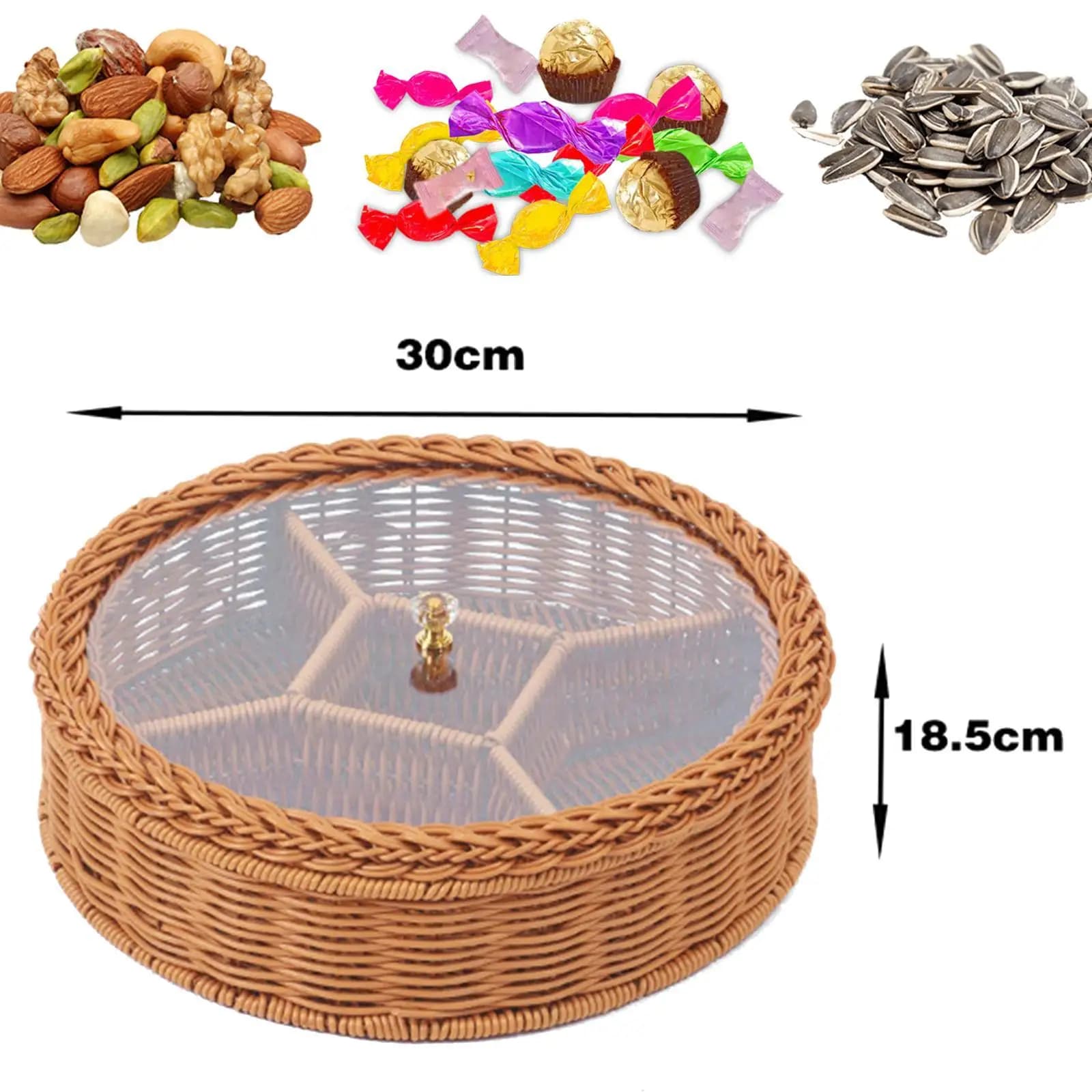 Piatti di frutta secca multifunzionali 5 scomparti eleganti rotondi intrecciati facili da usare