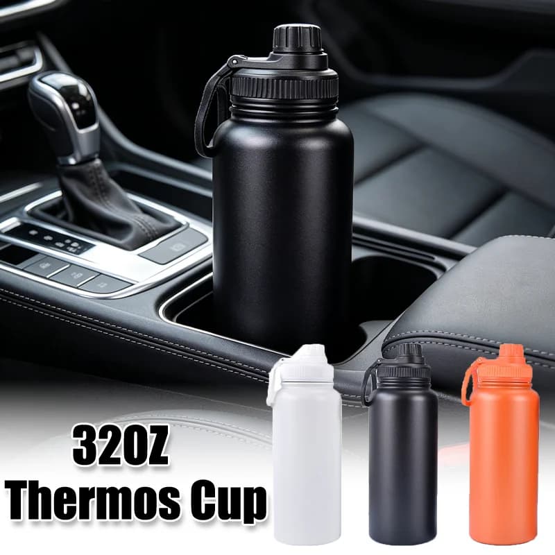 Bottiglia d'Acqua in Acciaio Inox da 32oz/1000ml per Auto, Isolata Sottovuoto, Sportiva, Antigoccia con Coperchio a Beccuccio, Thermos per Viaggi all'Aperto