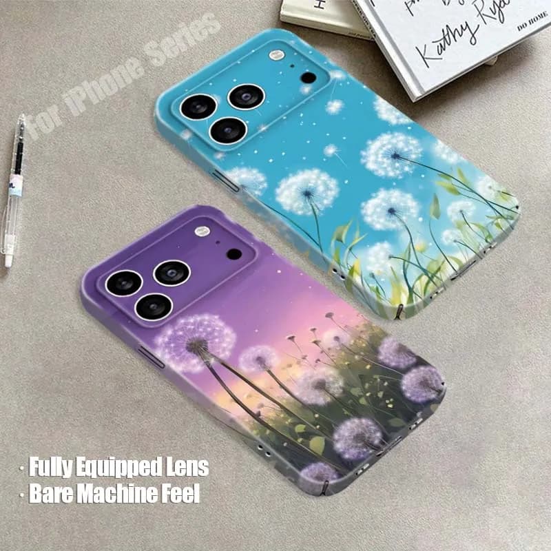 Custodia Rigida per iPhone con Design Campo di Tarassacchi Viola per Apple iPhone 14 15 16 17 16E X Air Plus Pro Max 2022