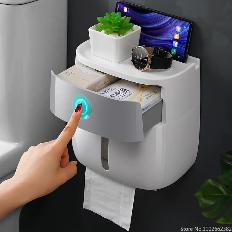 Dispenser di carta portatile a doppio strato impermeabile in plastica Portarotolo di carta igienica per scatola di immagazzinaggio WC Accessori per il bagno