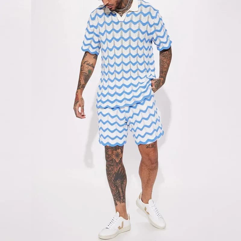 2023 Estate nuovi uomini Set maglia moda stampa camicie e pantaloncini abiti a due pezzi sport per il tempo libero abbigliamento maschile