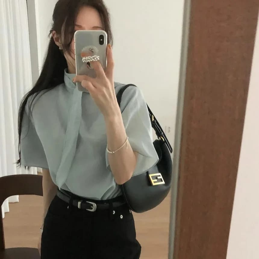 Camicia Estiva Chic Nimo Home con Scollo a V, Bottone Singolo, Manica Corta, Cintura, in Fibra di Poliestere, Non Facile da Deformare