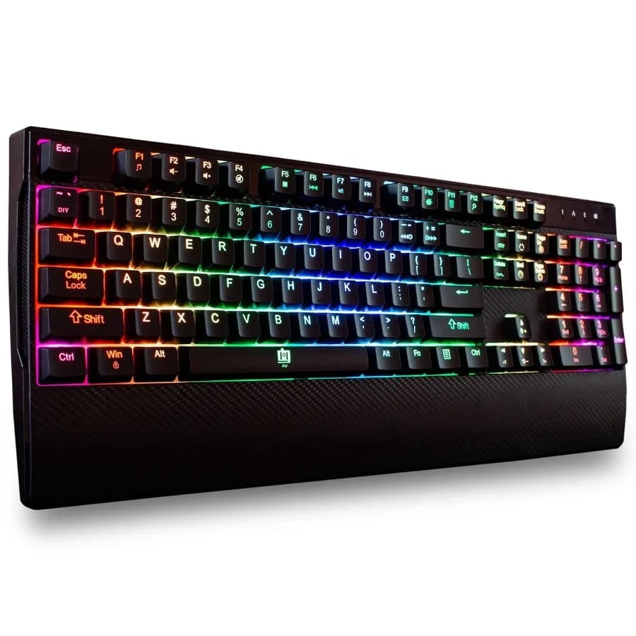 Mechanical Gaming Keyboard Anti-Ghosting Ergonomic Fixed Palm Rest Full Customizable RGB Backlit Carbon Fiber Design Outemu Blu