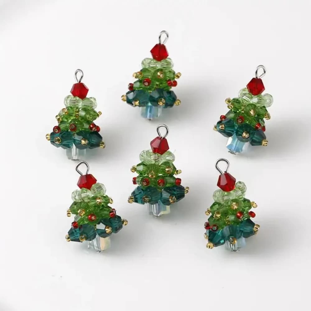 6 pz/set inverno albero di Natale ciondoli in rilievo di cristallo di vetro tessuto fatto a mano per orecchini e collane fai da te creazione di gioielli regali