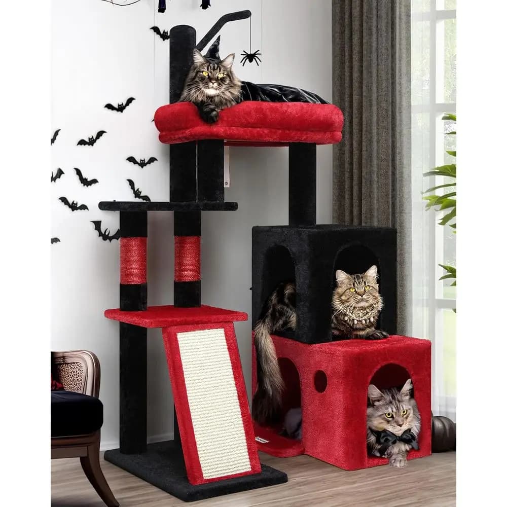 Albero per Gatti Robusto da 50 Pollici con Ampia Piattaforma Imbottita e Due Cucce per Gatti Maine Coon