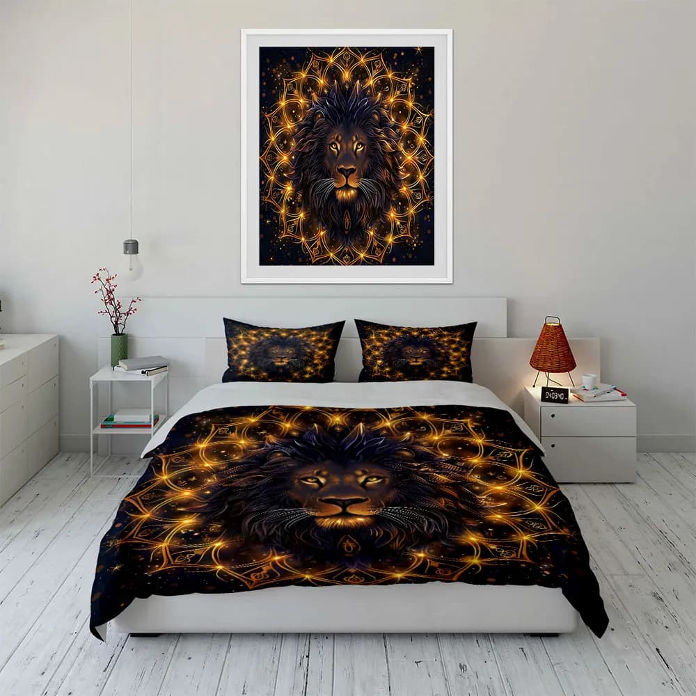 Majestic Lion Art Decor Set Bedding Set with 1 Duvet Cover 2 Pillowcases Single Double King Queen, Gift