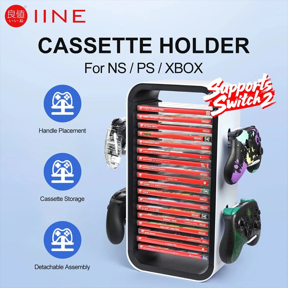 Supporto per cassette IINE per Nintendo Switch, PS5, Xbox, porta gamepad, accessori per controller, grande capacità, design anti-caduta