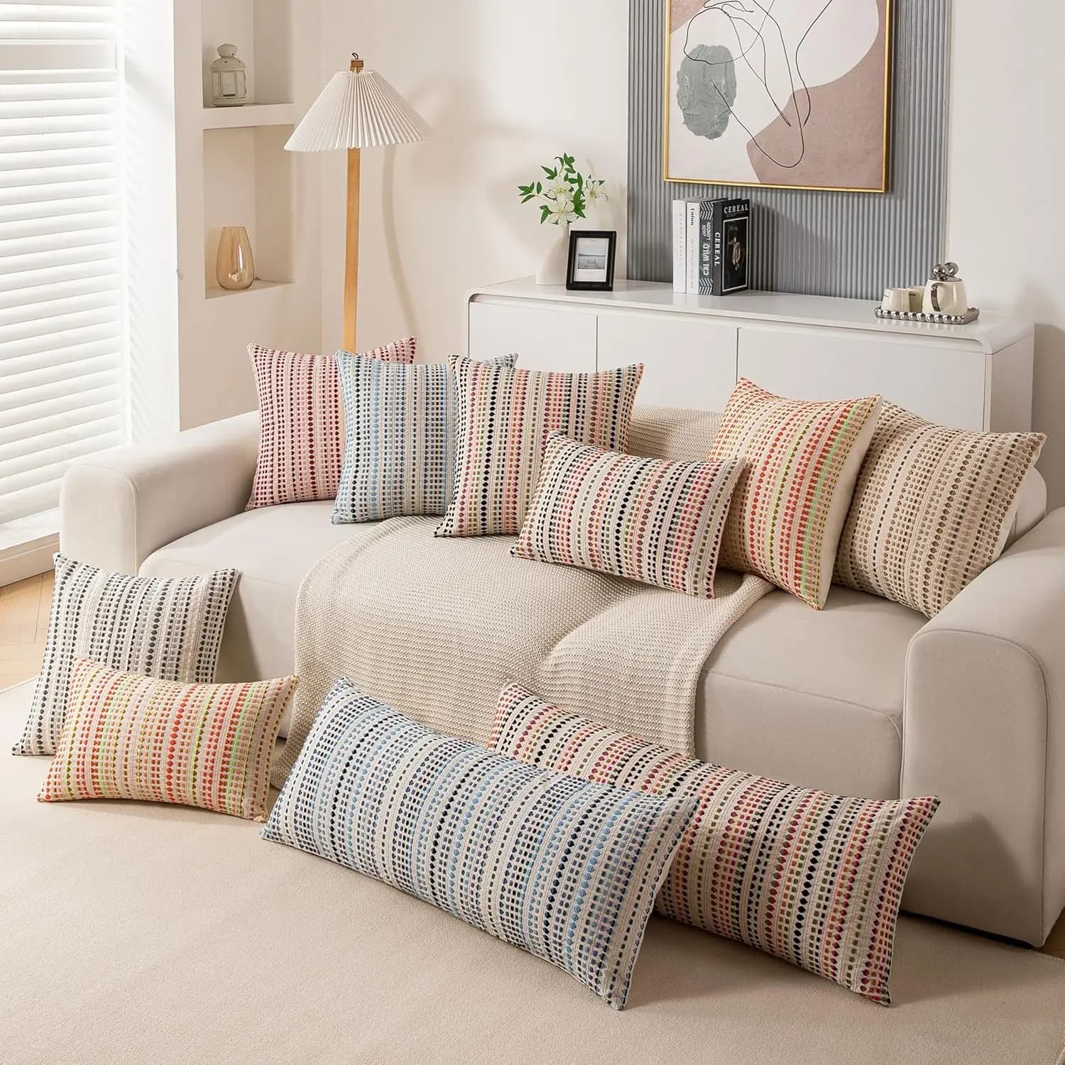 Fodera per cuscino decorativa in stile rustico per divano, letto, soggiorno, morbida fodera per cuscino in cotone testurizzato, federe a righe
